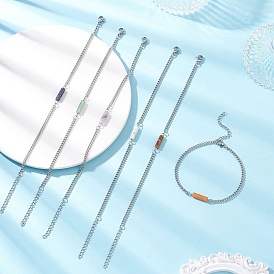 6шт. 304 браслеты-цепочки из нержавеющей стали, натуральные амулеты из драгоценных камней, колонка