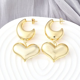 Латунные качают серьги, луна с сердцем