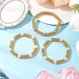 Женские браслеты-растяжки из сплава снежинок и стеклянных бусин с жемчугом