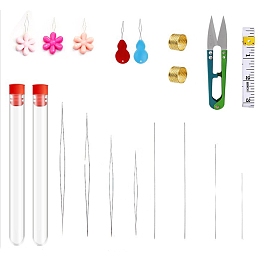Stainless Steel Sewing Tool Kits, including Collapsible Big Eye Needle, Needle, Thread Guide, Thimble, Scissor, Tape Measure