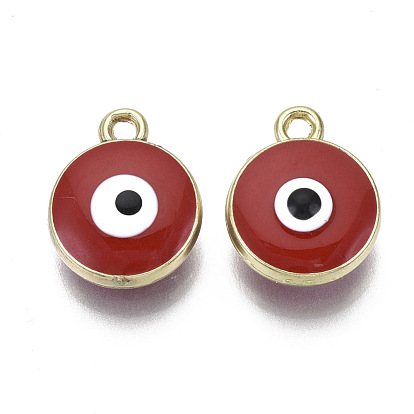 Alloy Pendants, with Enamel, Flat Round with Evil Eye