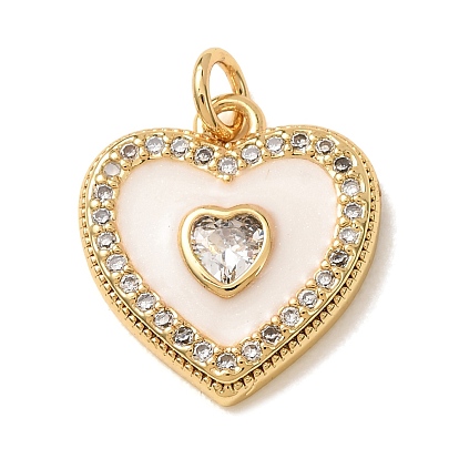 Brass Micro Pave Clear Cubic Zirconia Pendants, Heart Charms