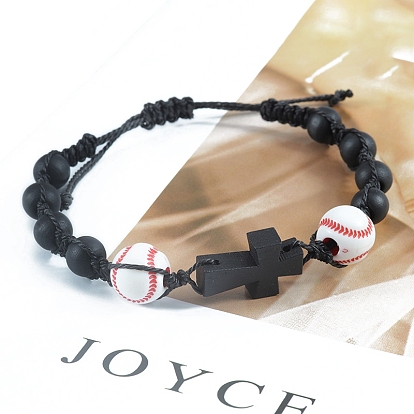 Wooden Braided Bead Bracelets, Cross