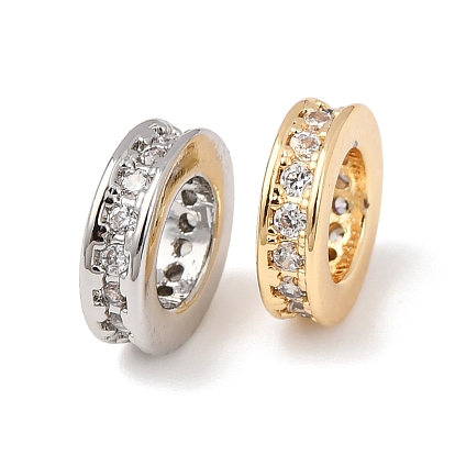 Латунь микропаве прозрачный кубический цирконий европейский бисер, бусины с большим отверстием, плоско-круглые, стойки покрытие, долговечный