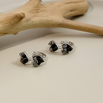 Dark Metal Crystal Earrings with Cool Design - Minimalist, Silver Needle, Zirconia.