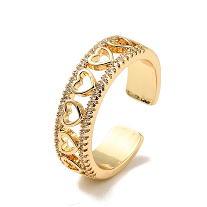 Открытое кольцо-манжета в форме сердца из прозрачного кубического циркония, стеллаж для латунных украшений для женщин, без кадмия и без свинца
