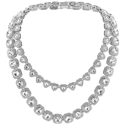 2 шт. 2 стили цинковый сплав, квадратные/сердечные, прозрачное стекло, теннисные ожерелья для женщин