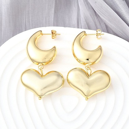 Латунные качают серьги, луна с сердцем