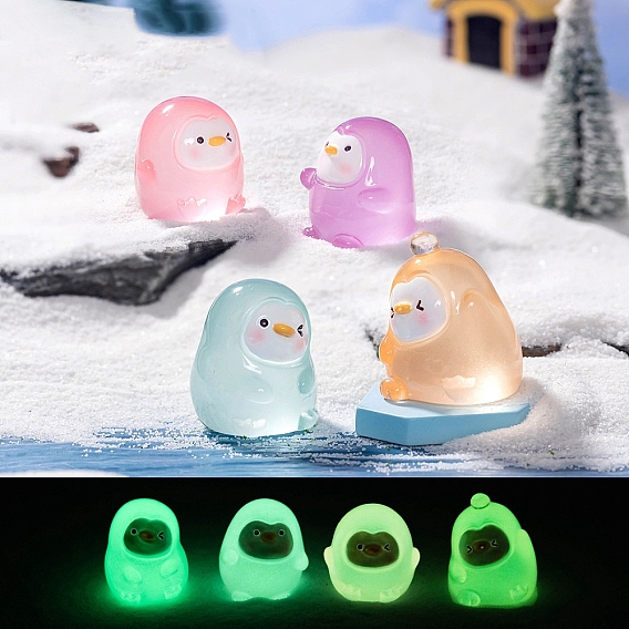 Миниатюрные украшения в виде пингвинов из светящейся смолы, для садовых кукольных домиков, светится в темноте