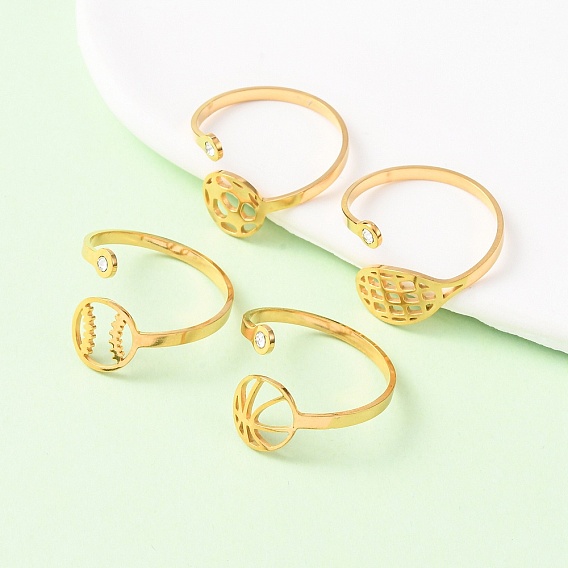 304 открытые кольца манжеты из нержавеющей стали, со стразами, без кадмия и без свинца и без никеля, золотые