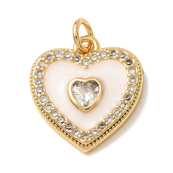 Brass Micro Pave Clear Cubic Zirconia Pendants, Heart Charms