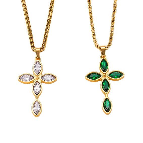 304 Подвеска-крест из нержавеющей стали с инкрустацией кубическим цирконием, религиозная тематика, для мужчин и женщин, реальный 18 k позолоченный