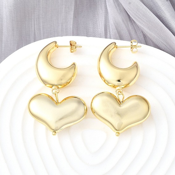 Латунные качают серьги, луна с сердцем