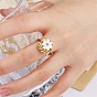 Adjustable 304 Stainless Steel Cuff Open Rings, Flower with Leaf, with Resin