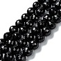 Natural Black Onyx Beads Strands, Dyed & Heated, Faceted, Round