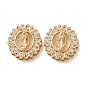 Breloques de connecteur en laiton micro pavé de zircone cubique transparente, rond plat floral avec maillons de la Vierge Marie, crémaillère plaquage, plaqué longue durée, sans cadmium et sans plomb