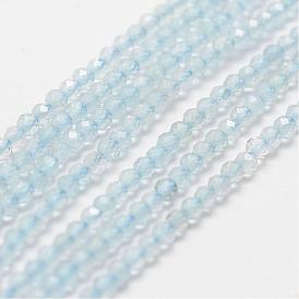 Natural Aquamarine Bead Strands, Grade AA, Faceted, Round