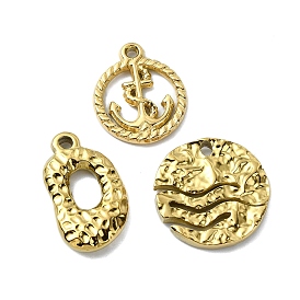 Ion Plating(IP) 304 Stainless Steel Pendants, Real 18K Gold Plated, Oval/Flat Round/Anchor Charm
