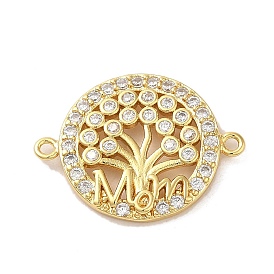 Brass Pave Clear Cubic Zirconia Connector Charms, Tree of Life Links