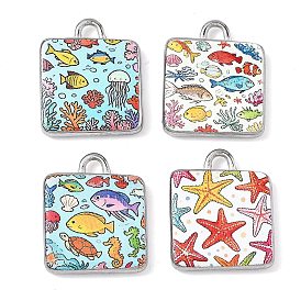 Печатные 304 подвески из нержавеющей стали, квадратных амулеты