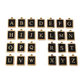 304 Stainless Steel Pendants, with Enamel, Rectangle with Letter Charm, Golden