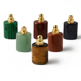 Gemstone Openable Perfume Bottle Pendants, with Brass Findings, Rectangle