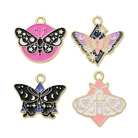 Alloy Enamel Pendants, Golden, Flat Round/Rhombus/Triangle with Butterfly Charm