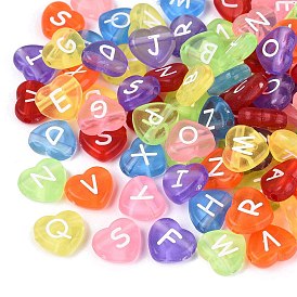Cuentas acrílicas transparentes para manualidades, Corazón con patrón de letras