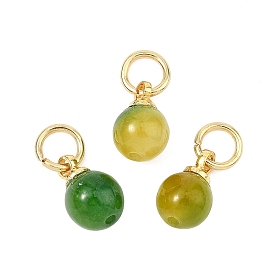 Подвески из окрашенного натурального мьянманского нефрита, круглые подвески с фурнитурой из латуни и 304 кольцами из нержавеющей стали, золотые