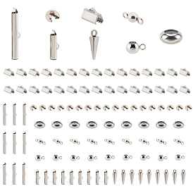 304 Stainless Steel Assorted Findings, with Crimp Beads Covers, Ribbon Crimp Ends, Links, Pendants and Beads