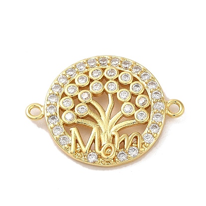 Brass Pave Clear Cubic Zirconia Connector Charms, Cadmium Free & Lead Free, Tree of Life Links