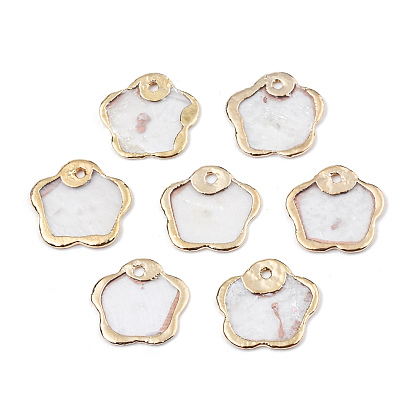 Natural Capiz Shell Charms, with Light Gold Plated Brass Edge, Flower