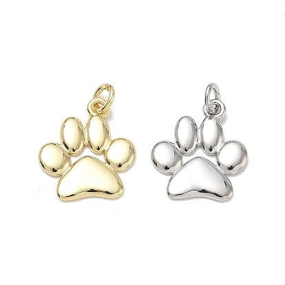 Brass Pendants, Paw Print Charms, Cadmium Free & Lead Free, Rack Plating, Long-Lasting Plated