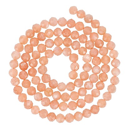 Natural Sunstone Beads Strands, Faceted, Round