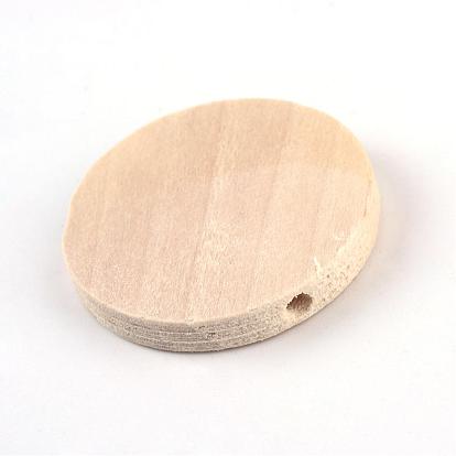 Unfinished Wood Beads, Natural Wooden Beads, Lead Free, Flat Round, 30x5mm, Hole: 2.5mm