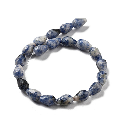 Perles de jaspe tache bleue naturelle, larme à facettes
