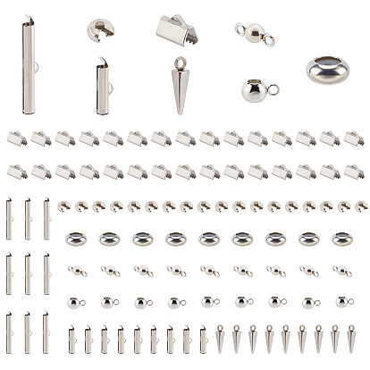 304 Stainless Steel Assorted Findings, with Crimp Beads Covers, Ribbon Crimp Ends, Links, Pendants and Beads