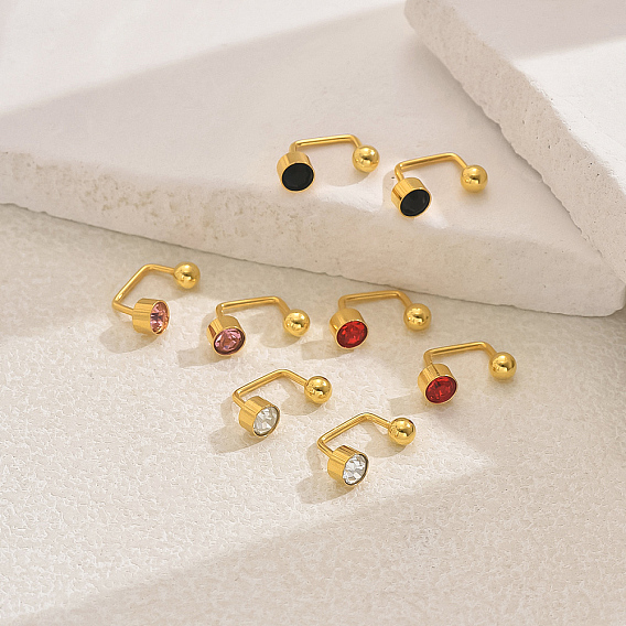 201 из нержавеющей стали кубического циркония серьги стержня, золотые, плоско-круглые