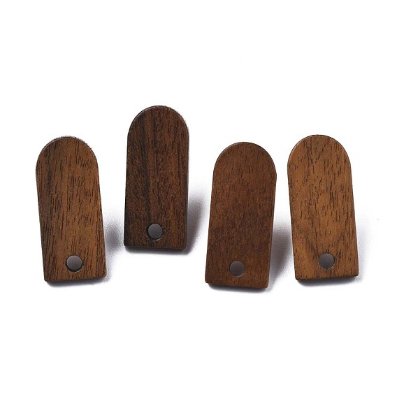 Walnut Wood Stud Earring Findings, with Hole and 304 Stainless Steel Pin, Arch