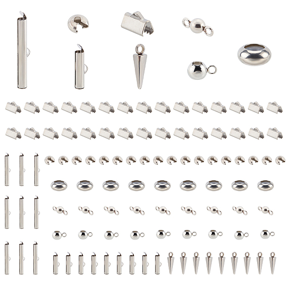 304 Stainless Steel Assorted Findings, with Crimp Beads Covers, Ribbon Crimp Ends, Links, Pendants and Beads
