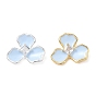 Brass Micro Pave Clear Cubic Zirconia Pendants, with Sky Blue Enamel, Flower Charms