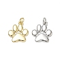 Brass Pendants, Paw Print Charms, Cadmium Free & Lead Free, Rack Plating, Long-Lasting Plated