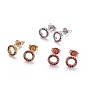 Brass Micro Pave Cubic Zirconia Stud Earrings, with Brass Ear Nuts, Ring