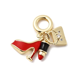 Латунь микропаве прозрачный кубический цирконий европейские подвески с подвесками, подвески в виде помады и сумочки с большими отверстиями, покрытые красной эмалью
