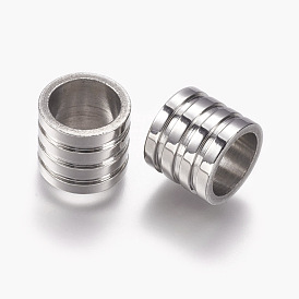 304 billes d'acier inoxydable, Perles rainurées, colonne, Perles avec un grand trou   
