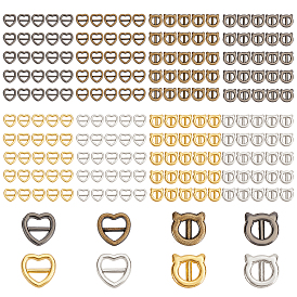 240Pcs 2 Style Cat & Heart Shape Alloy Buckle Clasps, For Webbing, Strapping Bags, Garment Accessories