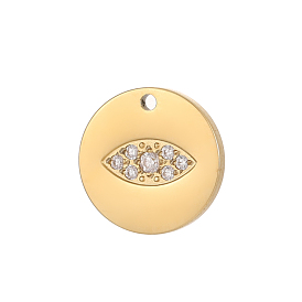 304 микро нержавеющей стали прокладывать Цирконом подвески, плоский круглый с оберегами от сглаза, ионное покрытие (ip)