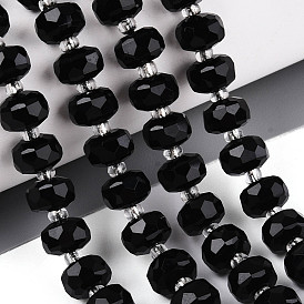 Натуральные бусины из черного оникса (окрашенные и нагретые), с бисером, граненые, рондель