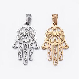 Ion Plating(IP) 304 Stainless Steel Pendants, Hamsa Hand/Hand of Fatima/Hand of Miriam