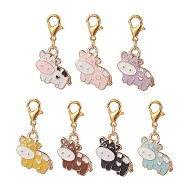 Cute Cow Alloy Enamel Pendant Decorations, Zinc Alloy Lobster Clasps Charm, Clip-on Charms, for Keychain, Purse, Backpack